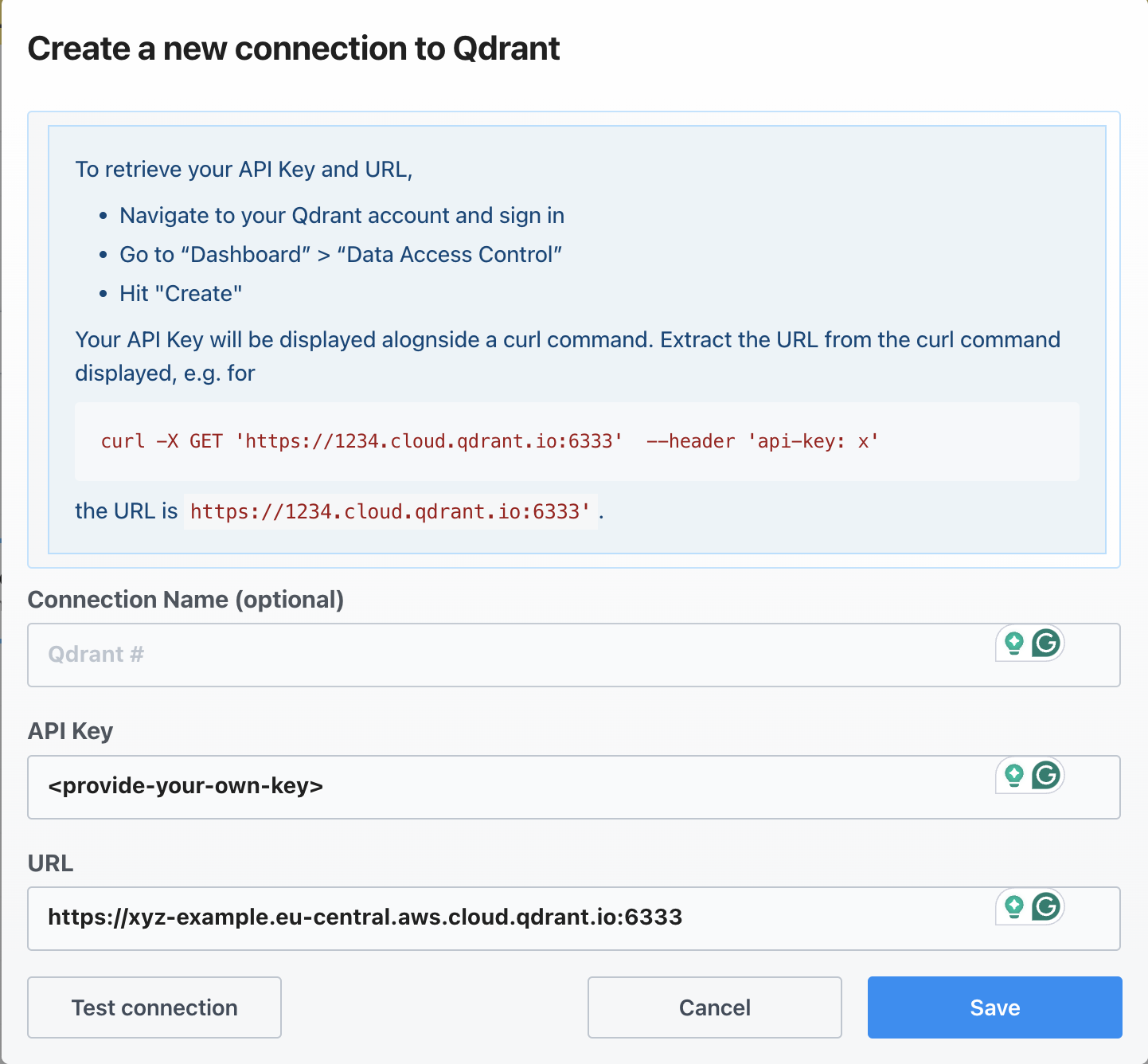 Qdrant Connection Credentials